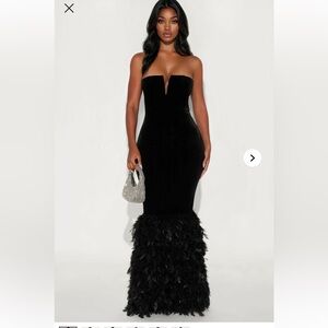 Fashion Nova Black Strapless Feather Dress